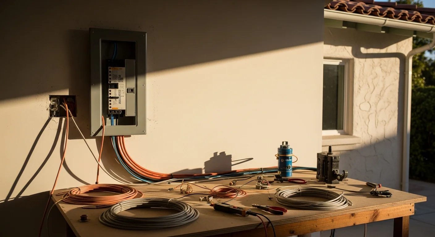 Licensed electrician installing wiring in residential home